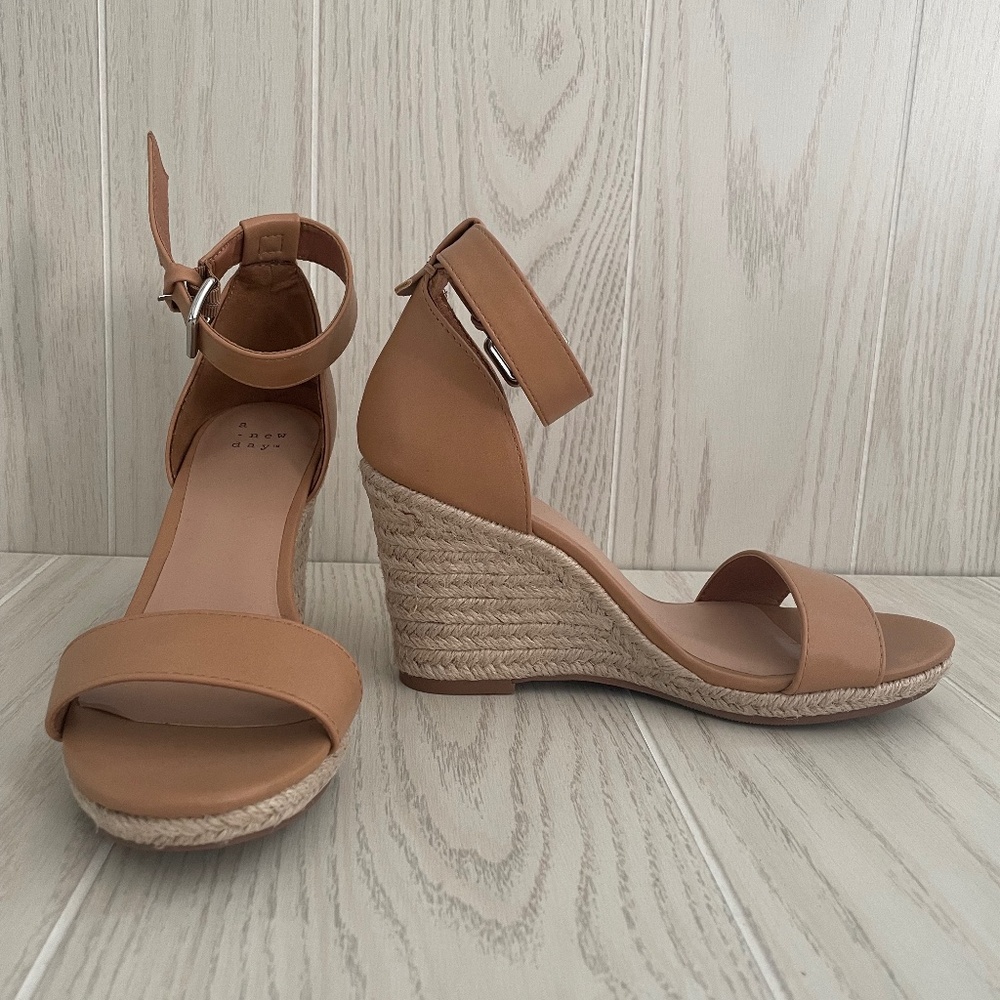 A NEW DAY Women's Lola Espadrille Wedges Heel Ankle Strap Sandal Shoe Size 7